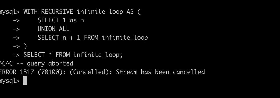 (Figure 2: Ctrl+C Interrupting a Query)