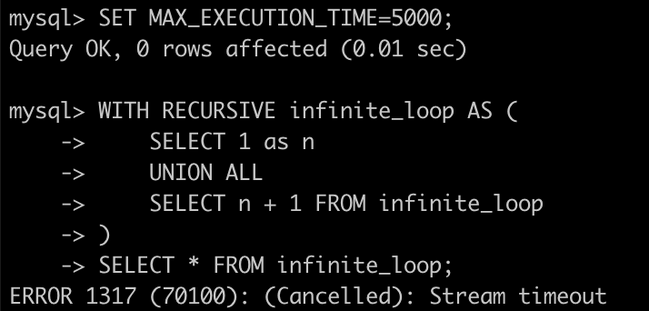 (Figure 3: Query Times Out after 5 Seconds)