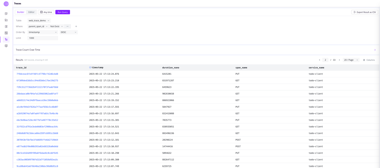 （Figure 1: Trace List Query）