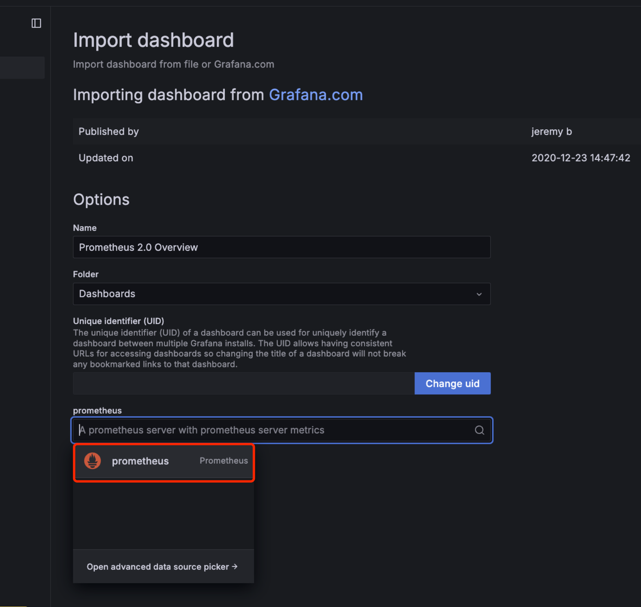 Select the Prometheus Datasource