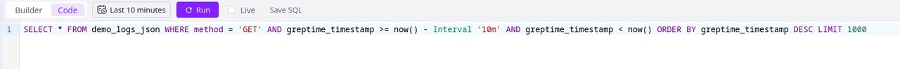 （图 4：切换代码模式通过 SQL 语句完成更高级的查询）