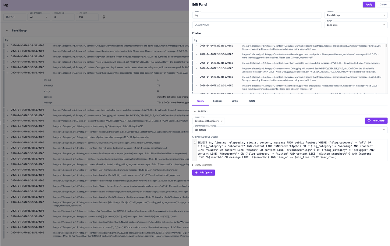 GreptimeDB Log Query 驱动的日志面板